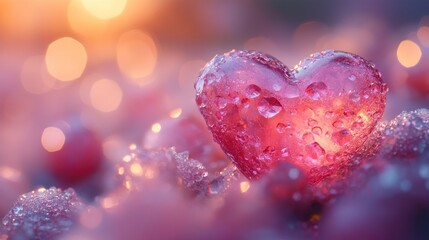 Obraz premium Dew-kissed heart sunset bokeh background, love