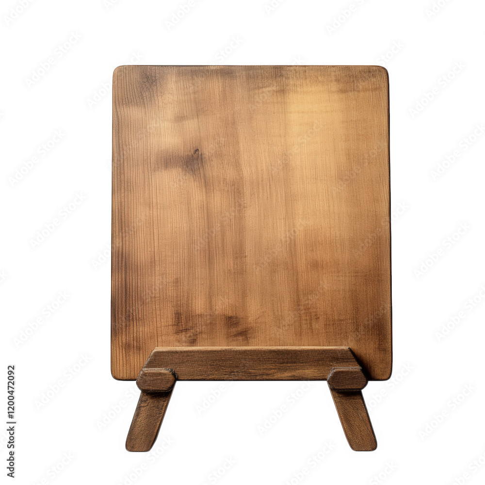 Poster simple wooden board with a smooth surface. supported by two wooden legs. designed for displaying mes