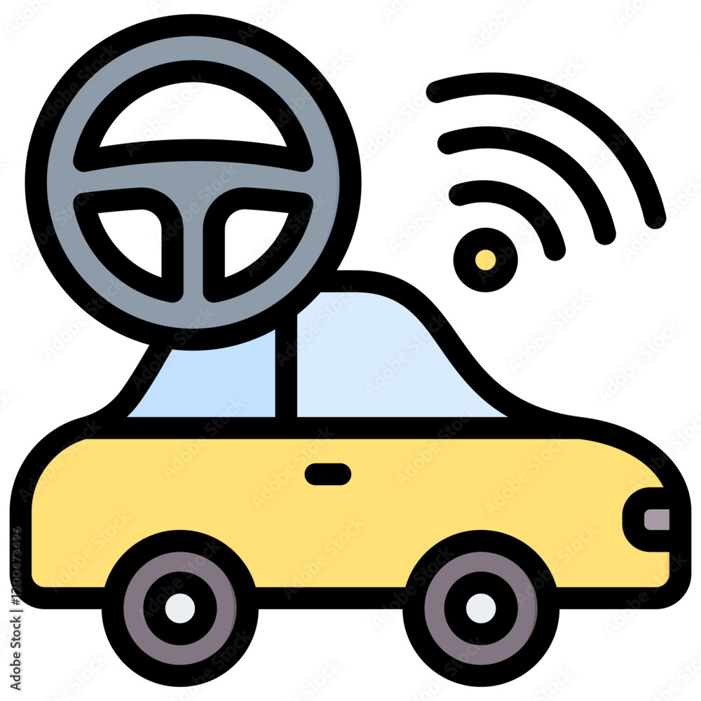 Poster autonomous vehicle outline color icon