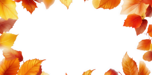 border of autumn leaves in vibrant shades of orange. yellow. and red. creating a warm and inviting frame around a blank white center it is ideal for seasonal greetings. invitations. or any creative pr