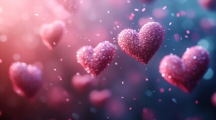 Obraz premium Pink hearts float, bokeh background, romantic digital art, Valentine's Day