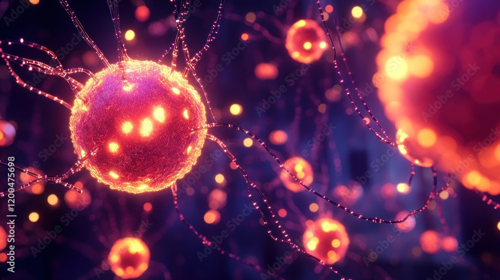 Poster glowing neural network: a microscopic visualization of interconnected cells