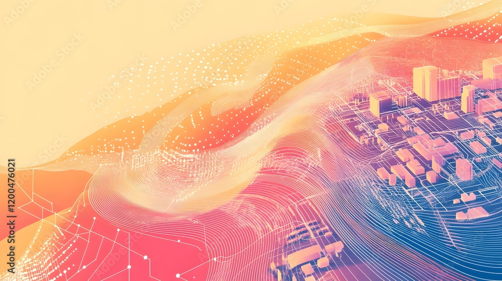 Poster abstract cityscape data flow visualization design