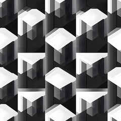 Geometric pattern with white and black shapes creating depth and contrast