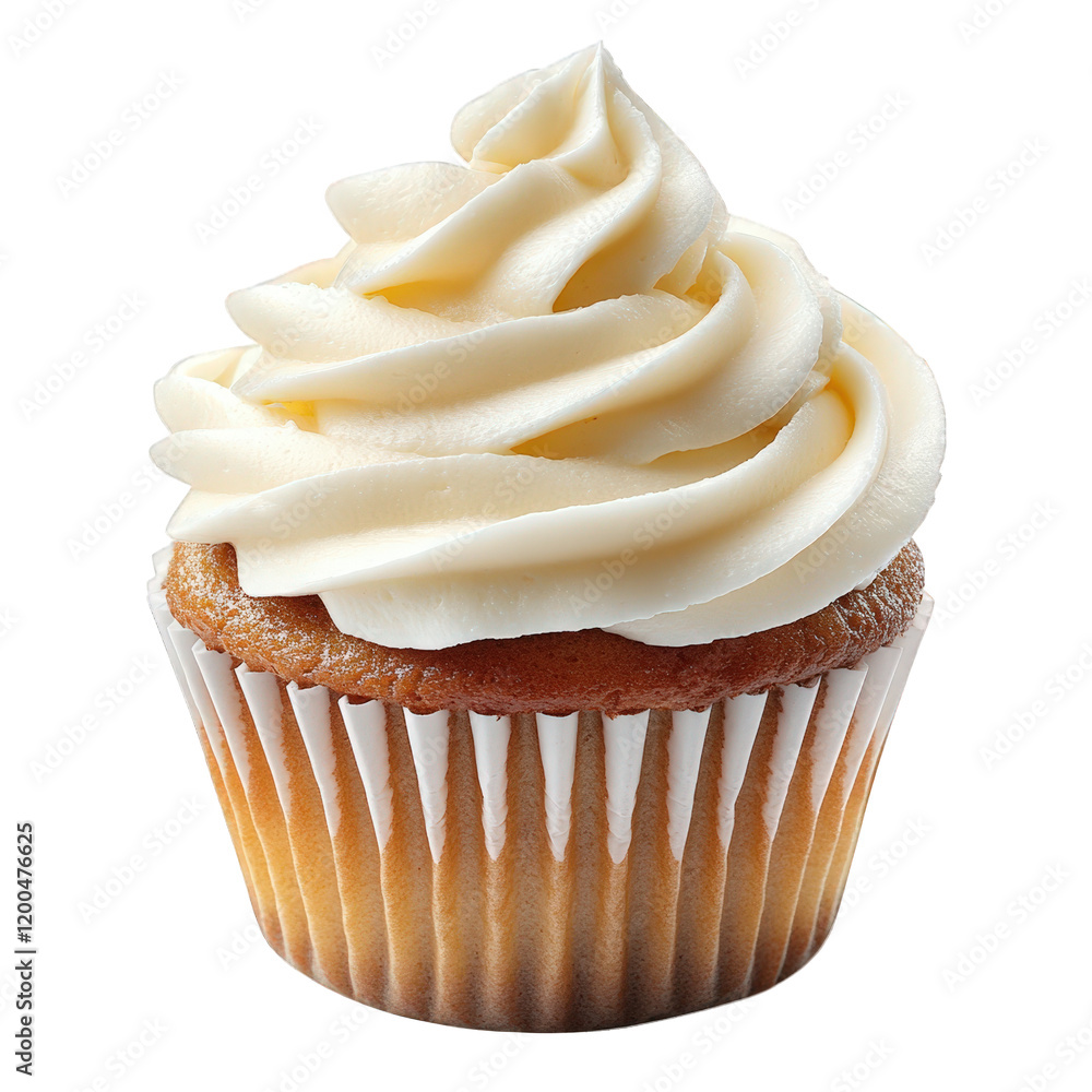 Poster delicious-looking cupcake topped with a swirl of creamy frosting. showcasing a golden-brown base and