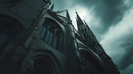 Majestic gothic cathedral prague architectural photography cloudy sky low angle view historical significance. Gothic Cathedral Shadows. Illustration