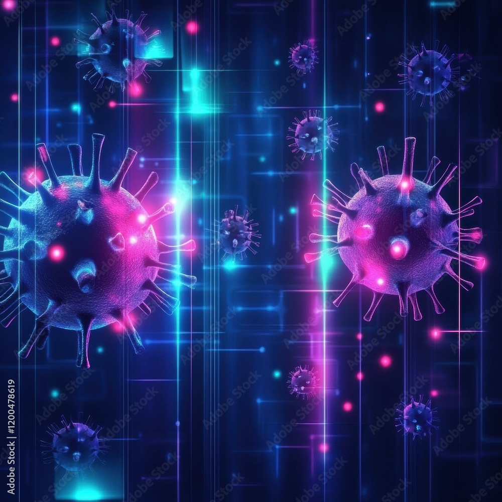 Poster strong glowing wall effectively deflects viruses in a high tech digital environment filled with brig