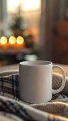 Cozy Winter Scene with a Warm Mug on a Soft Blanket
