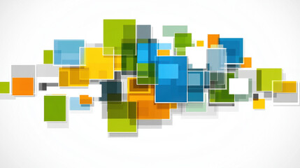 Fototapeta premium Colorful abstract shapes create vibrant and modern design, featuring overlapping squares and rectangles various shades of blue, green, orange, and white. This artwork adds lively touch to any