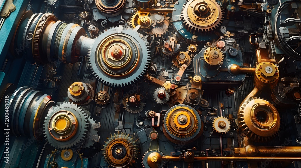 Poster intricate gears and mechanisms in complex machine