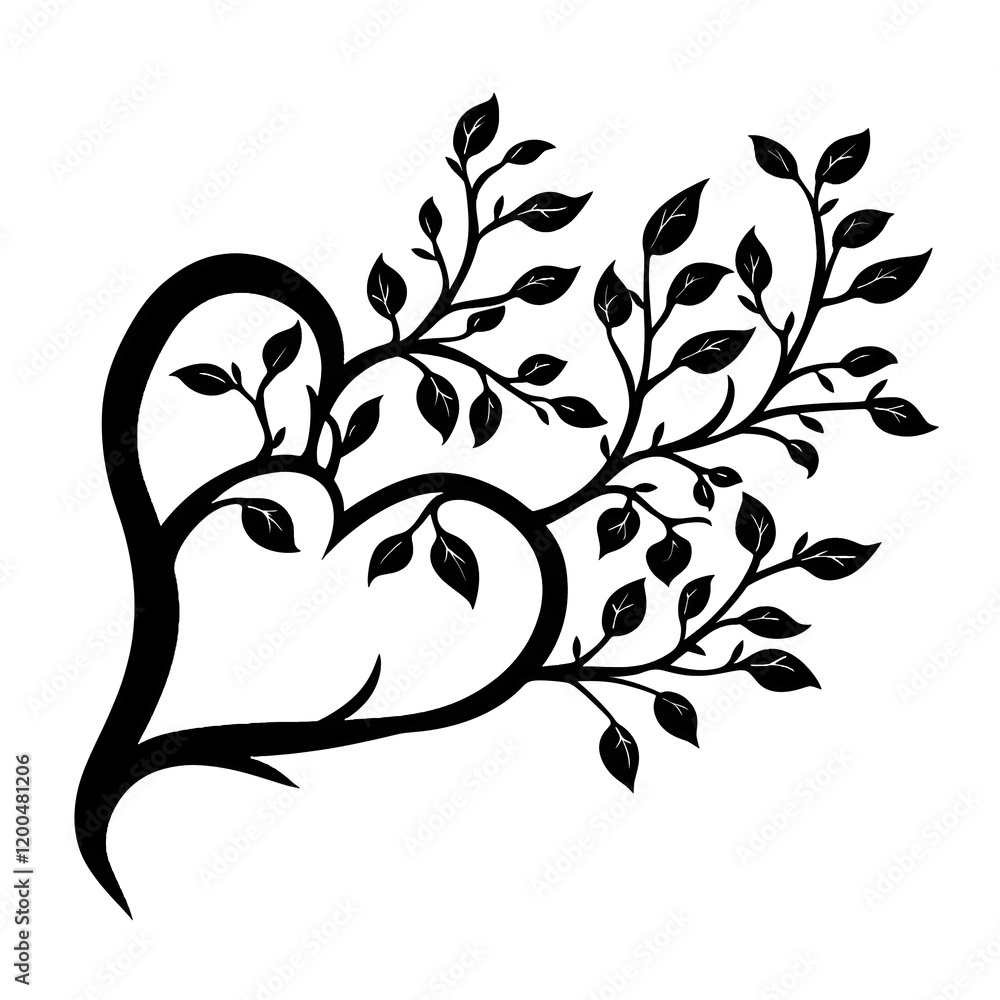 Wall mural an svg silhouette of a tree branch curving to follow the shape of a heart the branch is simple with 
