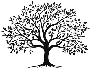 tree silhouette with leafes Black on white No gradient No too many branches Easy to image trace