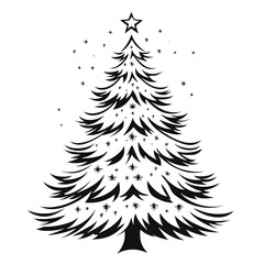 christmas tree silhouette black and white cartoon style clipart