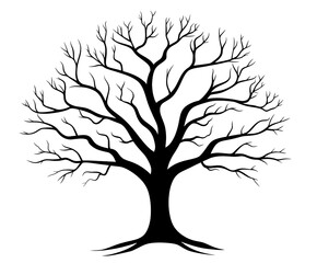 Simple black vector line art of a tree with no leaves in a clipart style on a white background SVG cut file with high contrast