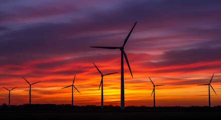 Obraz premium Wind Turbines Spinning On The Horizon Of A Wide, Arid Plateau