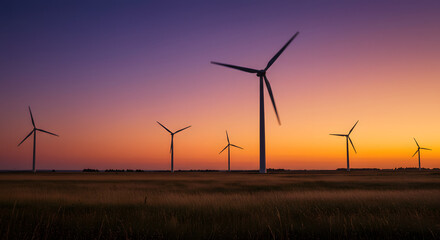 Wind Turbines Spinning On The Horizon Of A Wide, Arid Plateau