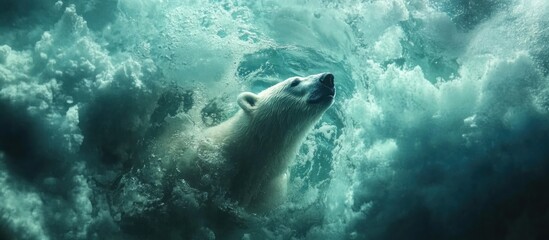 Polar bear swimming amid ice floes. Stock photo for nature, climate, and wildlife projects