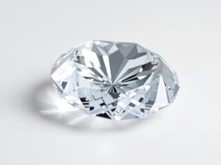 Fototapeta premium A detailed image of a diamond crystal on a white surface, showcasing the intricate facets and reflecting light, texture, geometry, optical effects