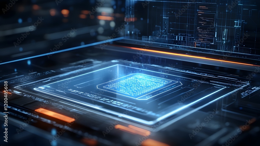 Poster futuristic technology showing advanced microchip processing