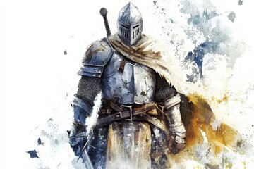 Fototapeta premium Illustration of a heroic medieval knight on a bright background.