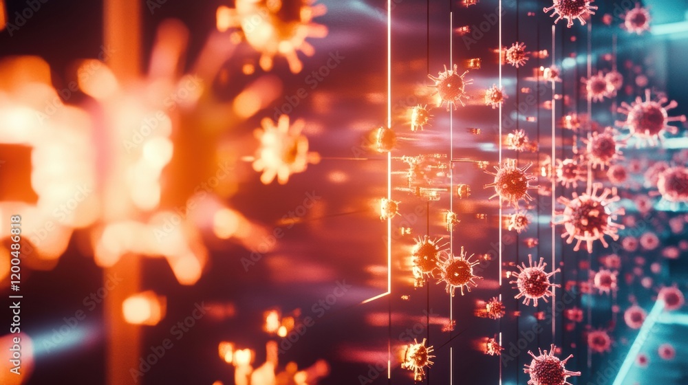 Fototapete strong glowing wall effectively deflecting viruses in a dynamic and vibrant setting. generative ai