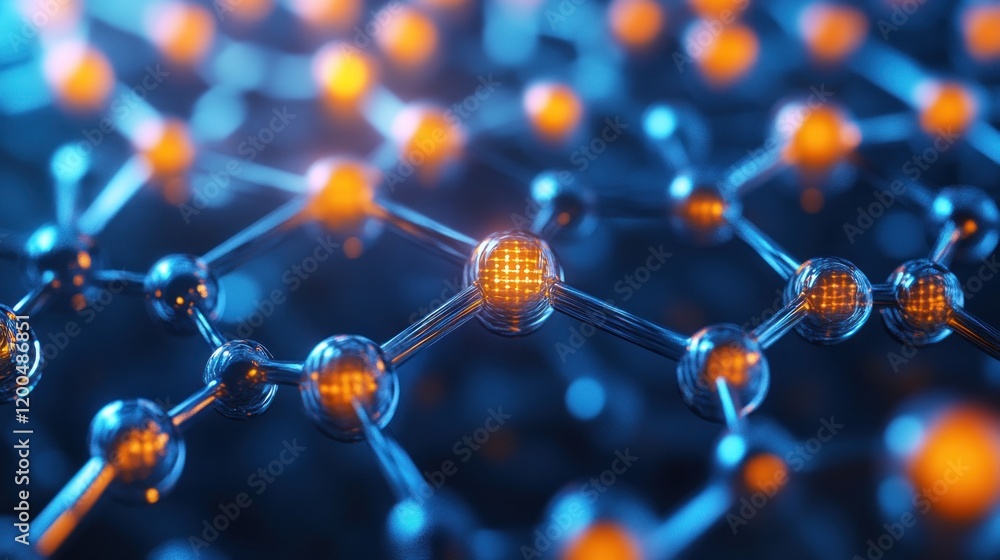Aufkleber microscopic molecular structure: a 3d rendering of atomic bonds and network