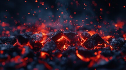 Glowing embers and sparks from a smoldering fire