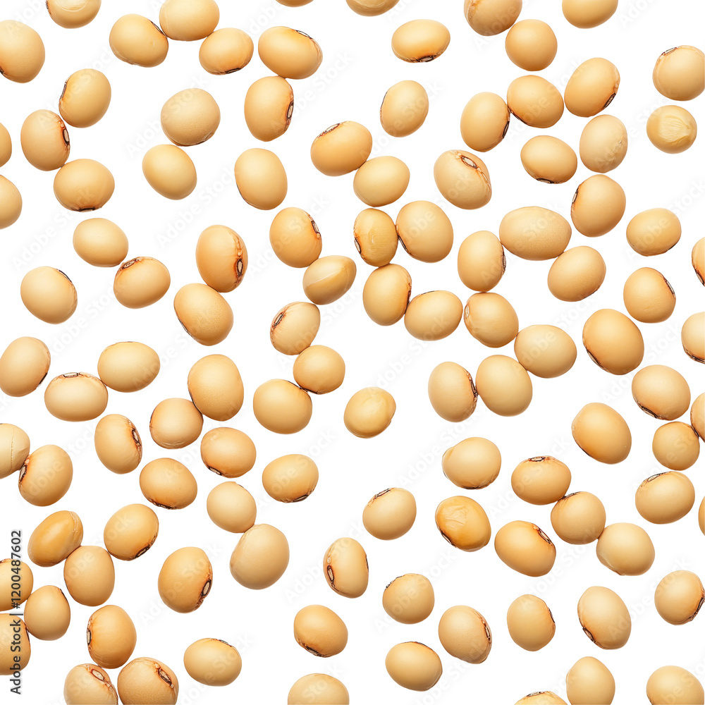 Poster fresh soybeans scattered on a clean transparent background showcasing their natural color and textur