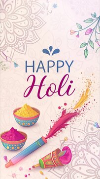 a Festive holi themed artwork with a text for Greeting card.