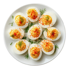 Delicious Deviled Eggs Garnished with Fresh Dill and Spices: A Perfect Appetizer for Parties and Gatherings
