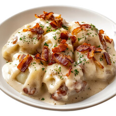 Savory Bacon and Herb Dumplings in Creamy White Sauce: A Rich and Comforting Culinary Delight Perfect for Any Gourmet Meal