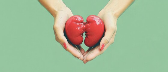 Hands Holding Red Kidney Model Health and Well-being Organ Donation Awareness Chronic Kidney Disease