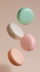 Obraz premium Four Suspended Macarons: Green, White, Pink, and Peach