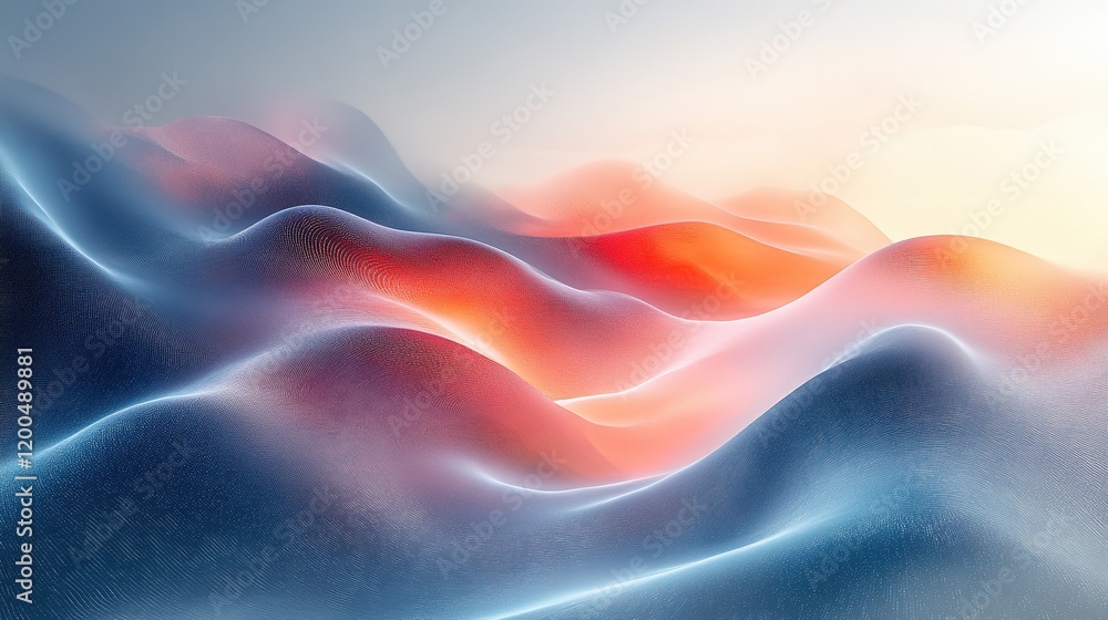 Poster flowing abstract waves digital art soft color palette serene environment artistic perspective visual