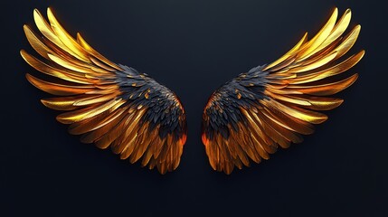 Obraz premium Majestic golden wings display artistic creation studio setting dramatic lighting fantasy conceptual art