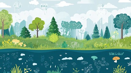 Idyllic Forest Landscape Showing Above And Below Water Life