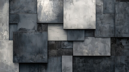 Textured gray wall with abstract geometric shapes creating modern look.