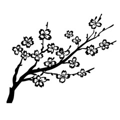 Fototapeta premium Japanesestyle cherry blossom tree branch wall sticker on a white background a simple silhouette in black with high detail and no shadows