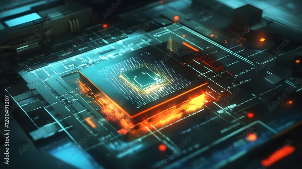 Poster futuristic computer processor integrated circuit board