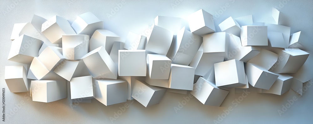 Poster cubistic arrangement of white geometric shapes studio space abstract design minimalist environment t