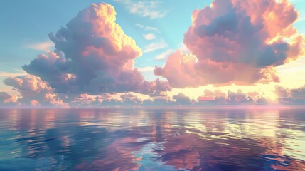 Fototapeta premium A tranquil ocean at sunset, with large