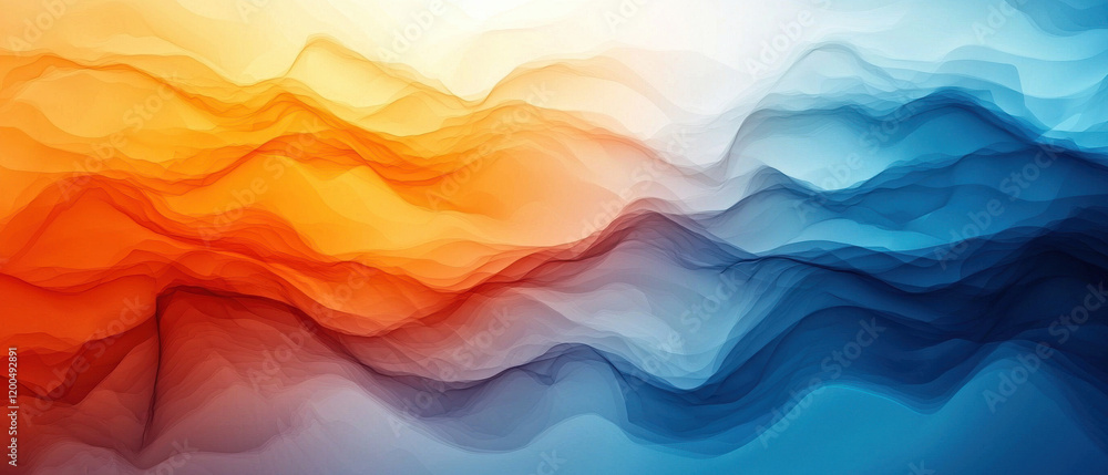 Poster vibrant abstract waves in orange and blue create dynamic background