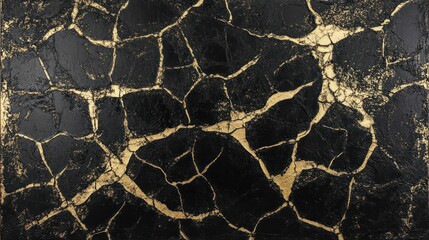Abstract black and gold cracked texture.