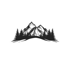 mountain landscape logo  smokey mountains logo trees black color white outline.