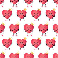 Cute Heart Seamless Pattern, Cartoon Emotion Adorable Mascot, vector pattern featuring heart characters with various emotions. Perfect for Valentine's Day designs, love-themed projects, emotional