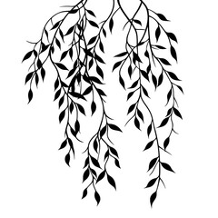 Simple black vector clip art of hanging willow leaves white background simple shapes