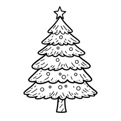 bold outline of a christmas tree low details iconlike no background details black and white simple coloring book illustration