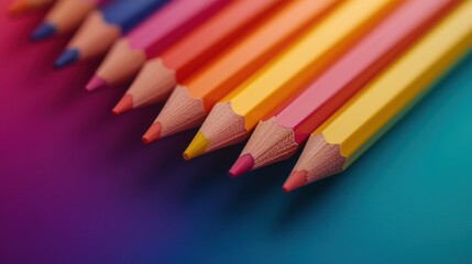 Vibrant colored pencils arranged in a gradient pattern