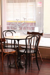 table and chairs in cafe