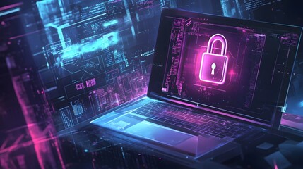 Laptop Displaying Digital Lock Security System